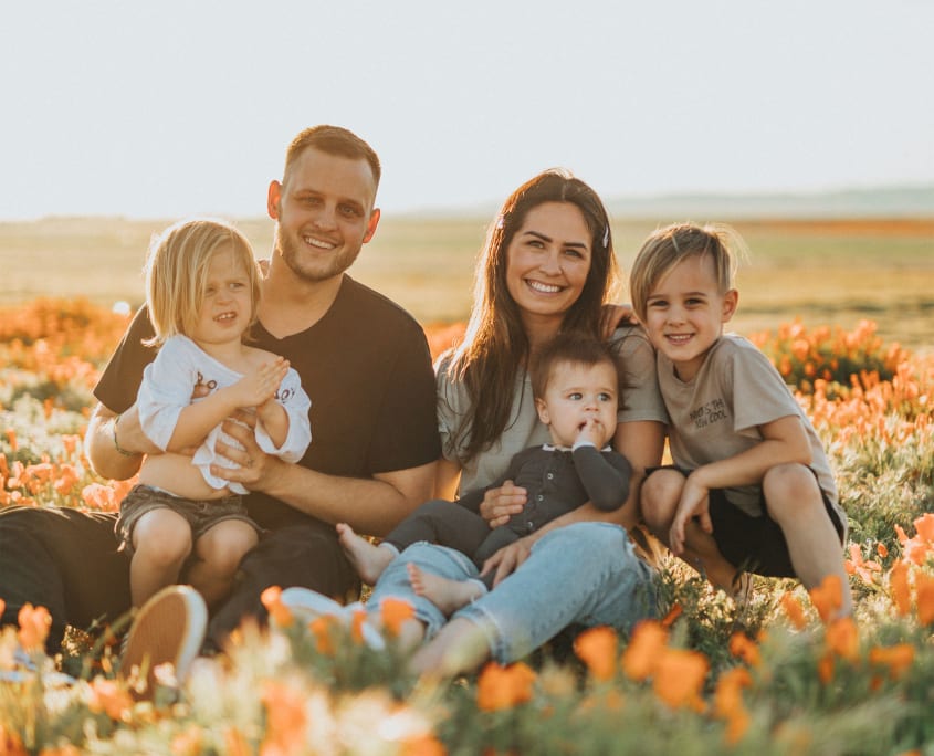 Family with flowers