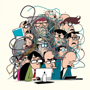 people tangled in cables